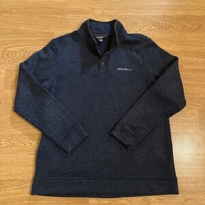 Eddie Bauer Men's 3 Button Fleece Sweater Blue XL Long Sleeve Mock Neck Pullover